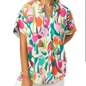 CROSBY by Mollie Burch Billie Blouse Tulip Print Colorful Floral Top Size XS